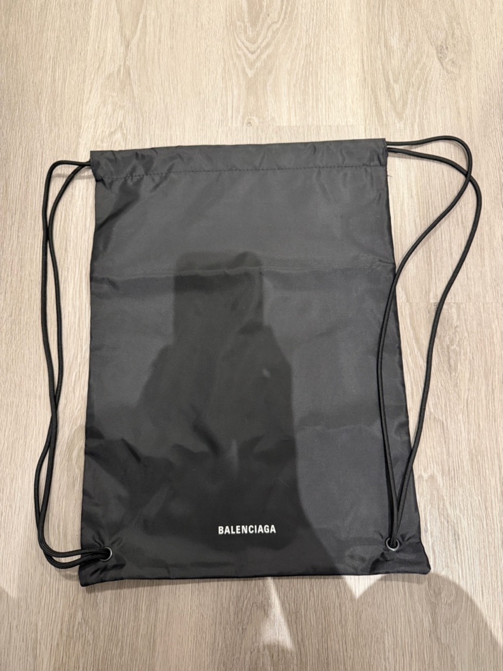 Balenciaga Black Drawstring Backpack with White Logo